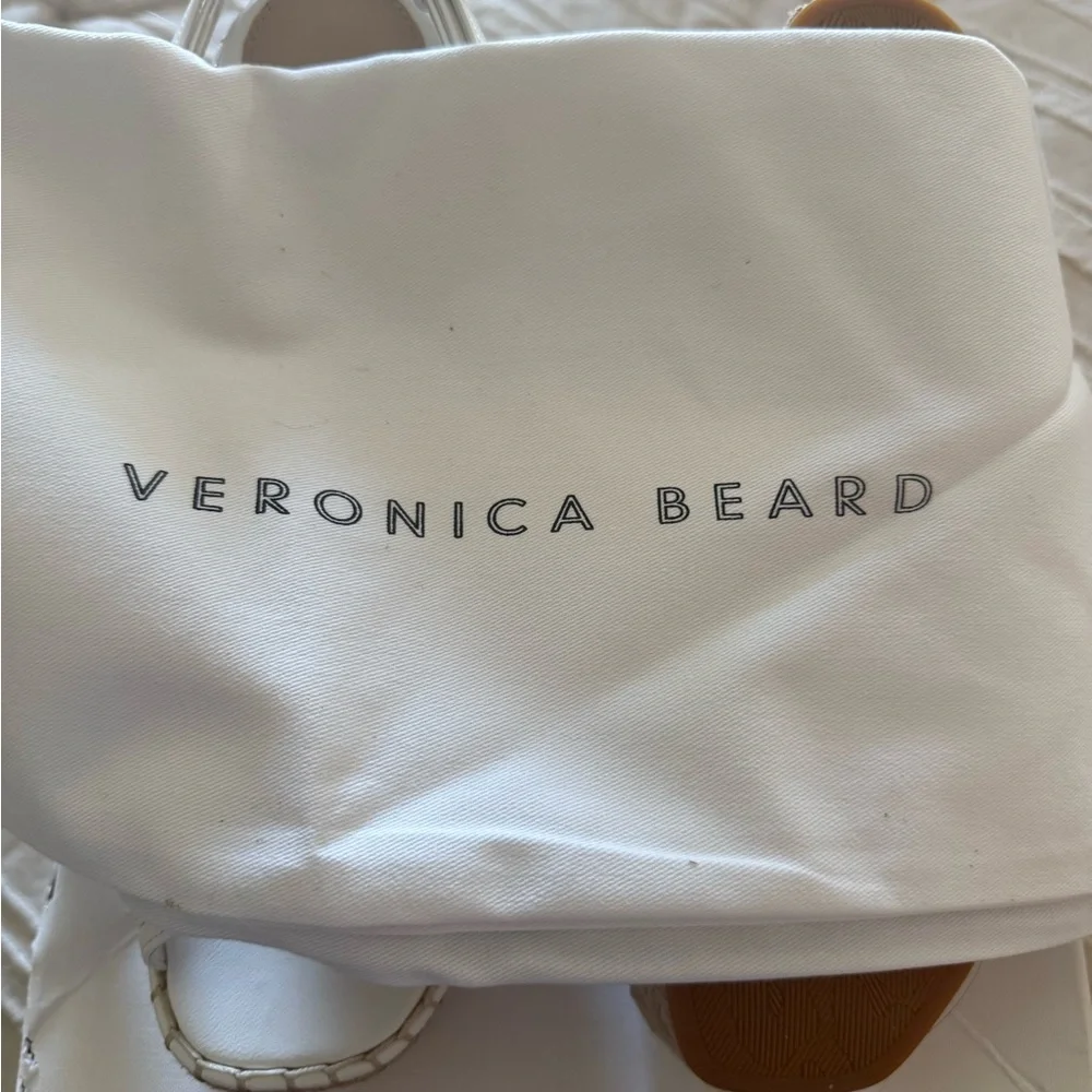 Veronica Beard White Leather Espadrille Wedge Sandals